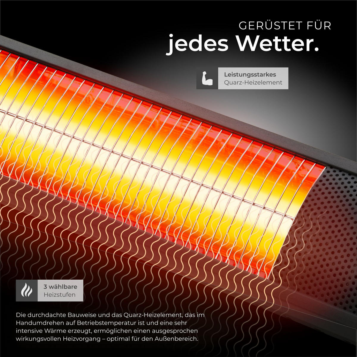 INFRAROTHEIZSTRAHLER Solaris Horizon, einfache Montage, 95 x 11 x 10,5 cm, schwarz - Schwarz, Metall (10.5/8/95cm) - tectake
