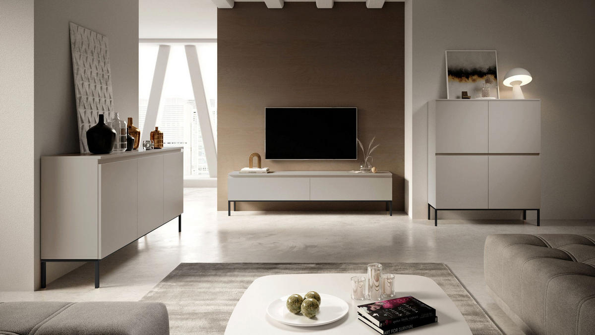 TV-LOWBOARD Bemmi Greige auf Metallgestell 150/44/32 cm - Beige/Schwarz, Holzwerkstoff/Metall (150/46/32cm) - Selsey