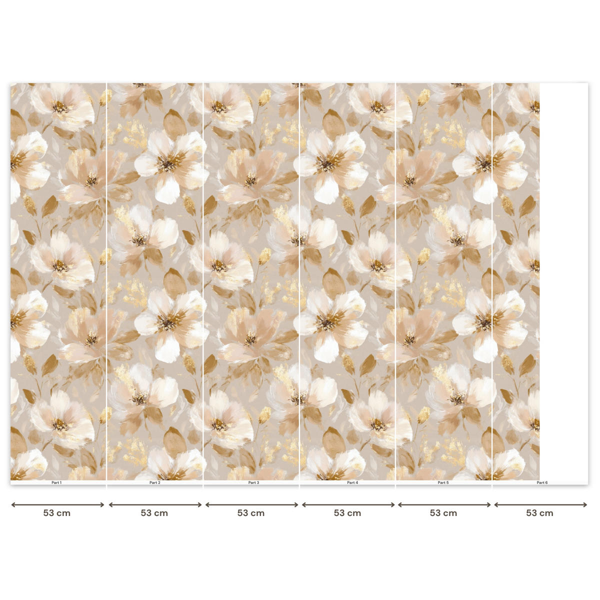TAPETE - Blumen - künstlerisch - Gold - 280x200 cm - Beige, Papier (280/200cm) - OnlyWow