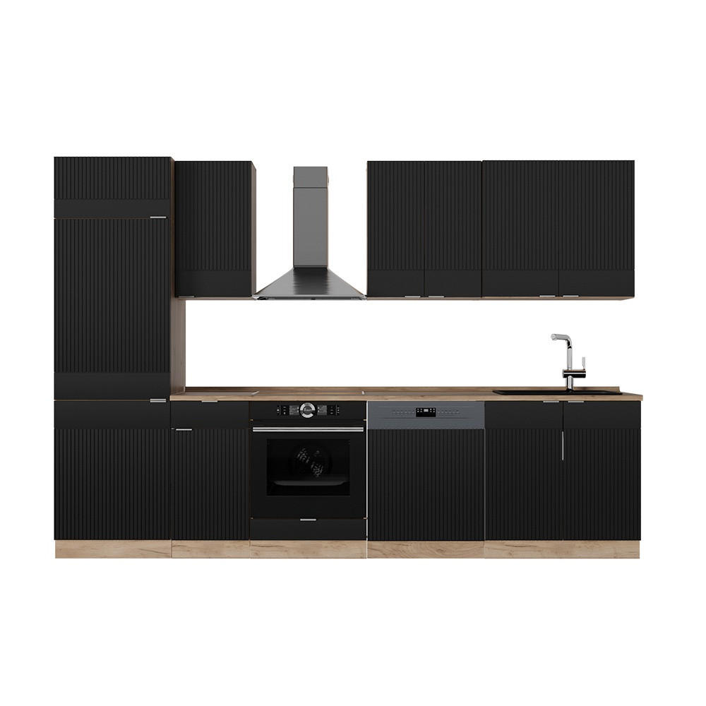 Vicco Küchenzeile Schwarz, Eiche 300x206.8x60 cm
