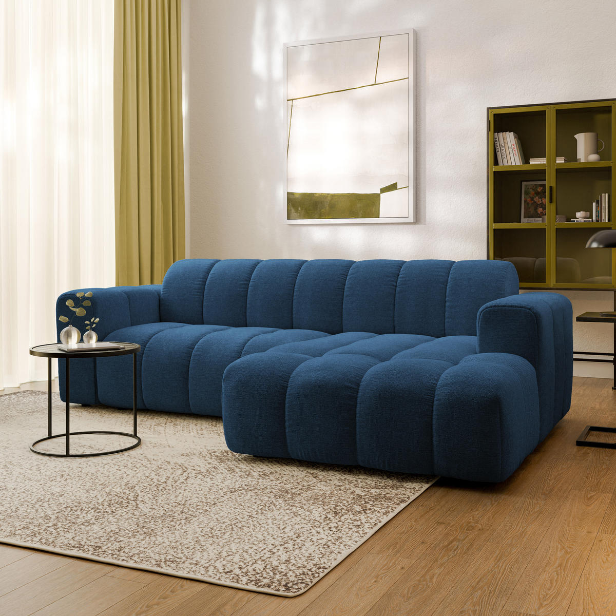 ECKSOFA TISI Blau Strukturstoff - Blau, Holz (274/165cm) - MASSENO