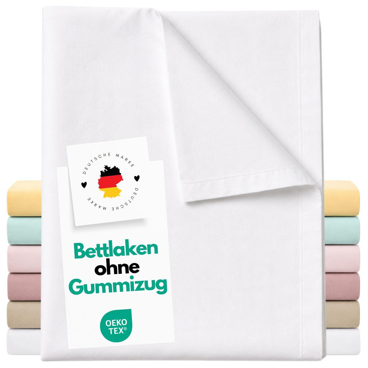 BETTTLAKEN ohne Gummizug 140x250 cm, Betttuch aus 100% Baumwolle, Vielseitig verwendbares Haustuch - Weiß - Weiß, Textil (140/250cm) - Carpe Sonno