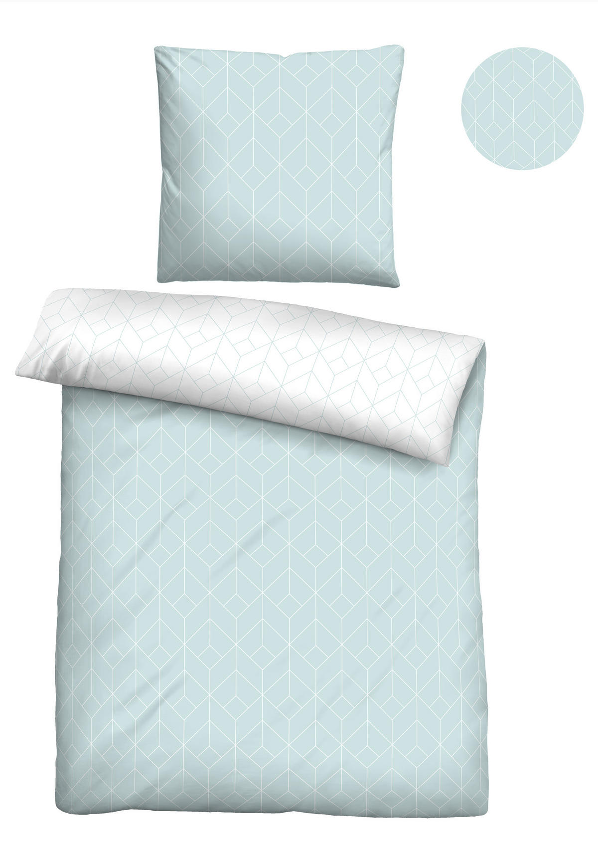 BETTWÄSCHE-GARNITUR Seersucker Geometrie türkis, 135x200 cm + 80x80 cm - Türkis, Textil (135/200cm) - biberna