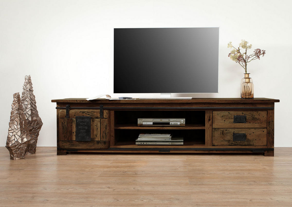 TV-BOARD Mango 200x55x50 braun lackiert RAILWAY #436 - Braun, Holz (200/50/55cm) - Massivmoebel24