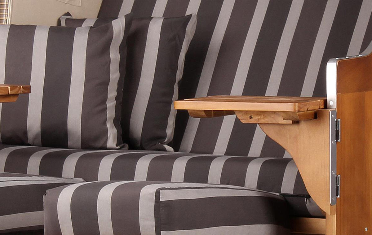 STRANDKORB Komplettset - Schleswig Pinie - PE mokka - Modell 554 - Braun/Grau, Holz (120/160/80cm) - bene living