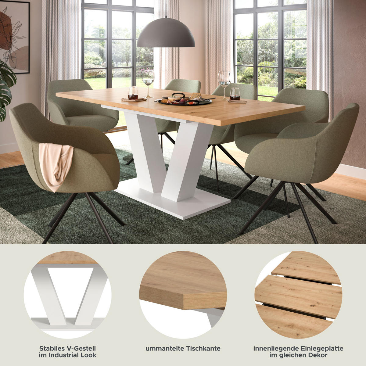 ESSTISCH MOTION (B/H/T: ca. 150/76/90 cm) in Weiß/Artisan Oak Nachbildung - Weiß, Holzwerkstoff (90/150/76cm)