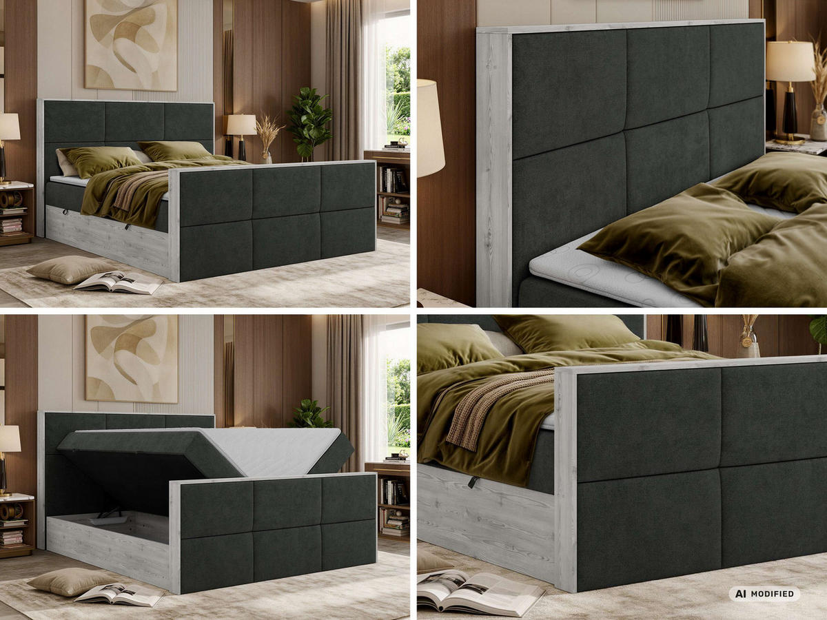 KONTINENTÁLNÍ POSTEL DELNOR DUO 200/200 - Tmavě šedá Strukturovaná látka - Topper Visco - H3 - černá/tmavě šedá, textil/plast (200/200cm) - MKS