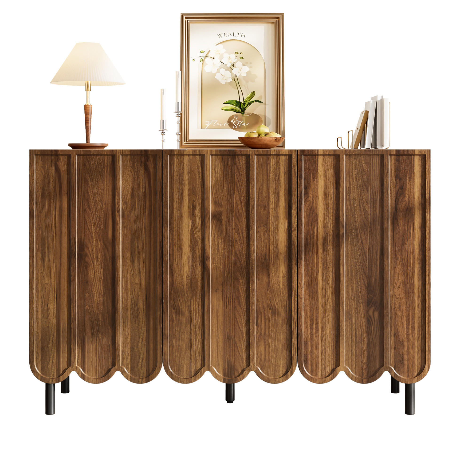 SIDEBOARD 120/35/80 cm aus MDF mit Wellentüren und griffloser Drucköffnung Walnussfarben - Naturfarben, Holzwerkstoff (35/80/120cm) - Modenvie