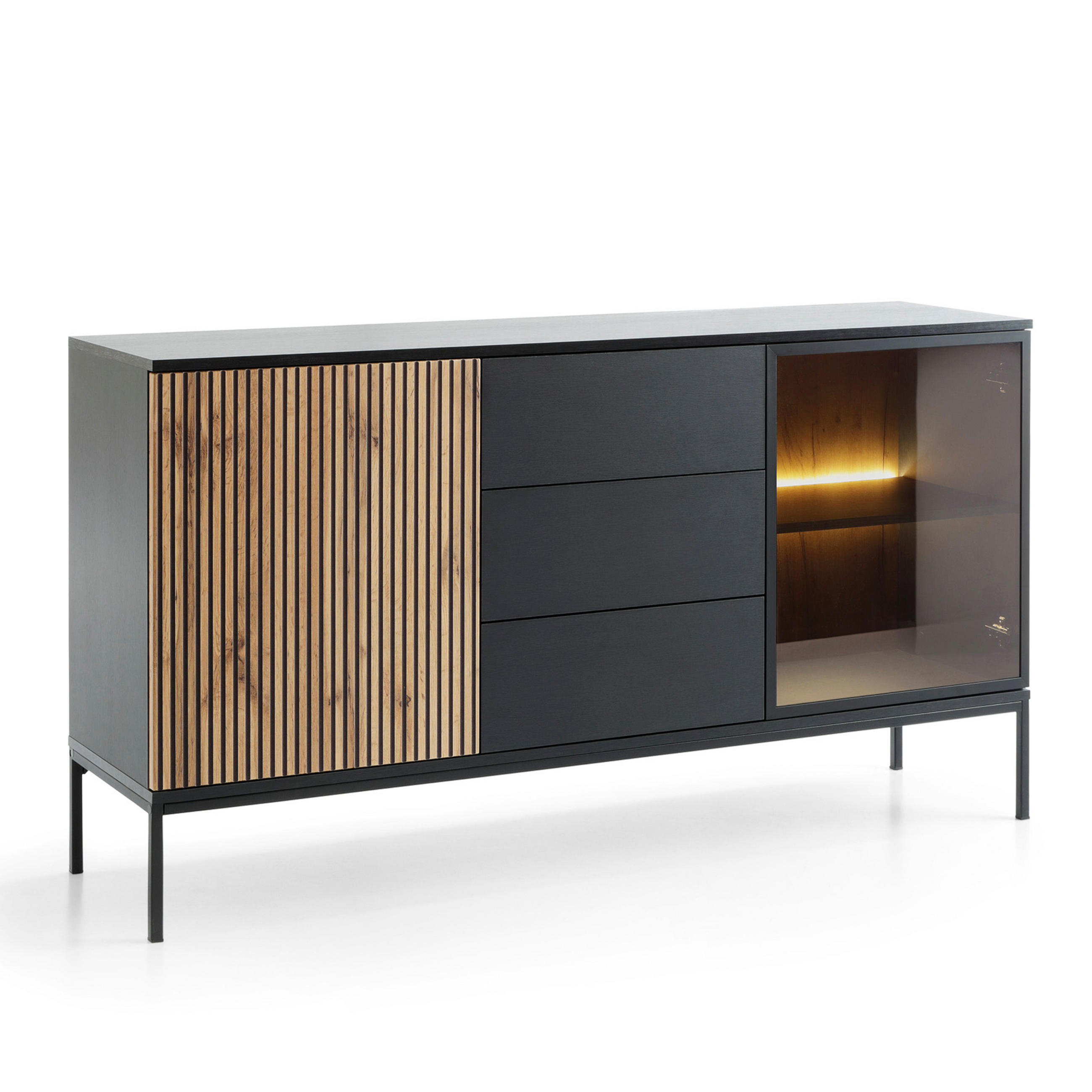 Komodee Sideboard Schwarz, Eiche Wotan 154x83x39 cm