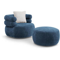 RELAXSESSELSET Nano, Set Drehsessel mit runder Form mit Hocker, Dunkelblau - Dunkelblau, Textil (95/75/95cm) - Beautysofa