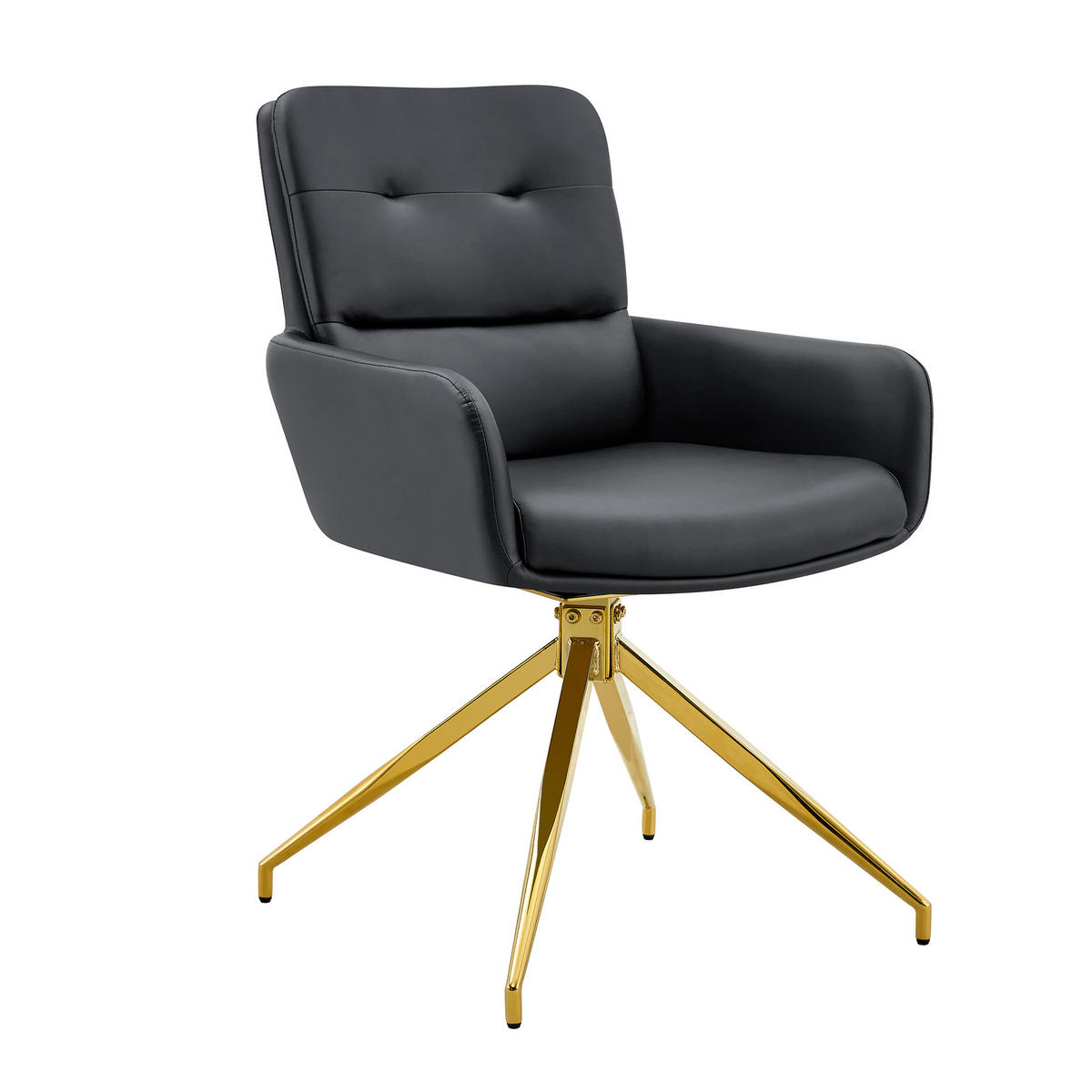 ESSGRUPPE DE-39476 5-teilig, Glastisch und 4 Drehstühlen mit Knopfverzierung Schwarz - Schwarz, Metall (85/75/85cm) - ComfortXL