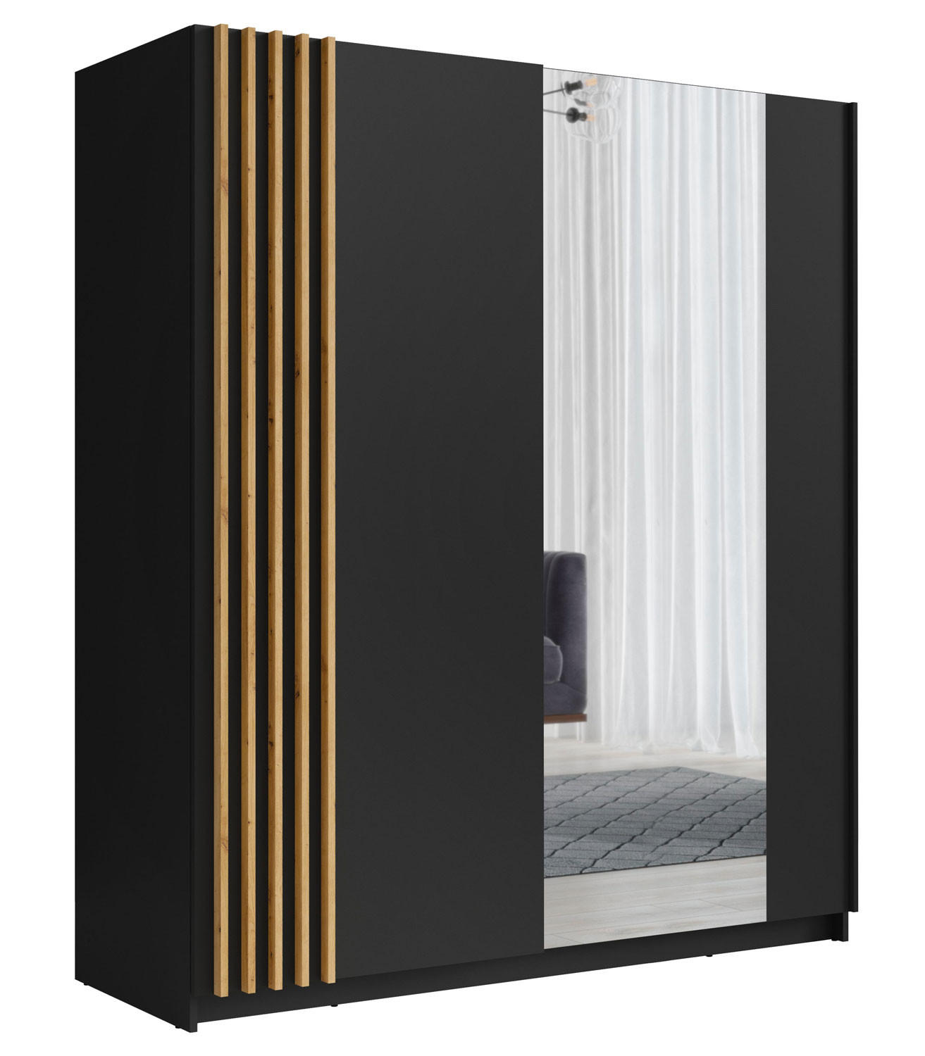 Feldmann-Wohnen Schwebetürenschrank Schwarz, Braun 200x198x63 cm