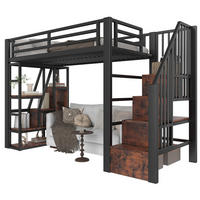 HOCHBETT 90/200 cm schwarz aus Metall und MDF mit LED und Stauraumtreppe - Schwarz, Holzwerkstoff (90/200cm) - OKWISH