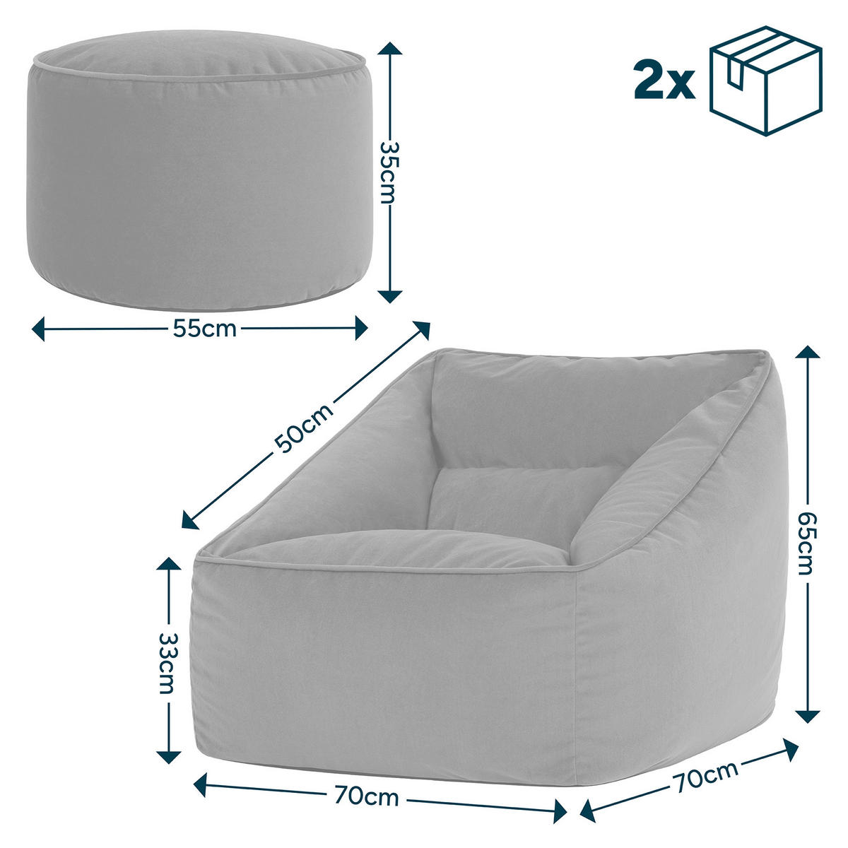 SITZSACK Natalia Samt Sessel mit Milano Fußhocker - Grün, Textil (70/65/70cm) - icon