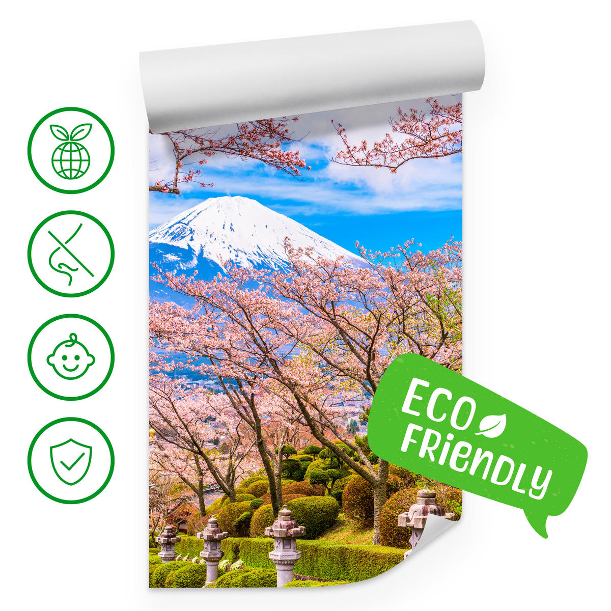 FOTOTAPETE für Wohnzimmer Peace Park Fuji View Kirschblüten 150x105 - Rosa/Braun, Papier (150/105cm) - Muralo