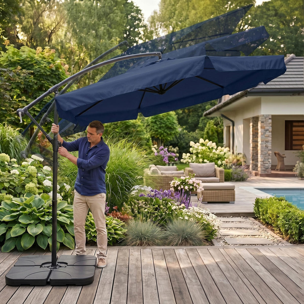 SONNENSCHRIM Marine 245/300 cm - Schwarz/Dunkelblau, Metall (300/300cm) - Akord