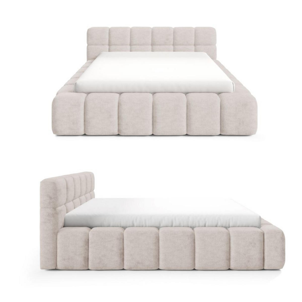 POLSTERBETT NUBO Premium 160x200 cm mit Bettkasten – PERFECT HARMONY 02 - Creme, Holz (160/200cm) - Dekori_Interiors