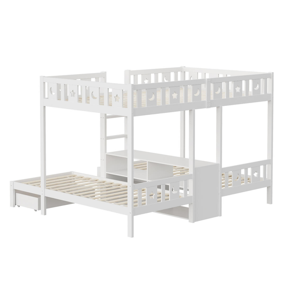 ETAGENBETT 90/200 cm & 140/200 cm mit Leiter, Stauraum und 2 Schubladen, Stern- und Monddesign, Weiß - Weiß, Holzwerkstoff (90/200cm) - Redom