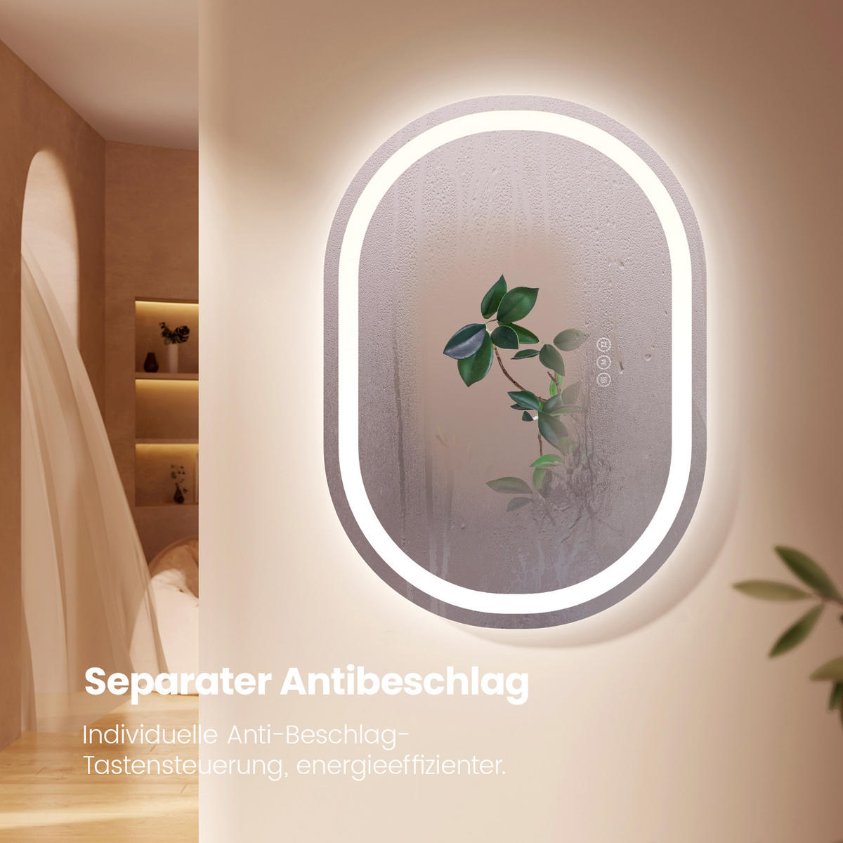 BADSPIEGEL mit Beleuchtung in Laufbahnform 70/50 cm - Weiß, Glas (50/2.5/70cm) - EMKE