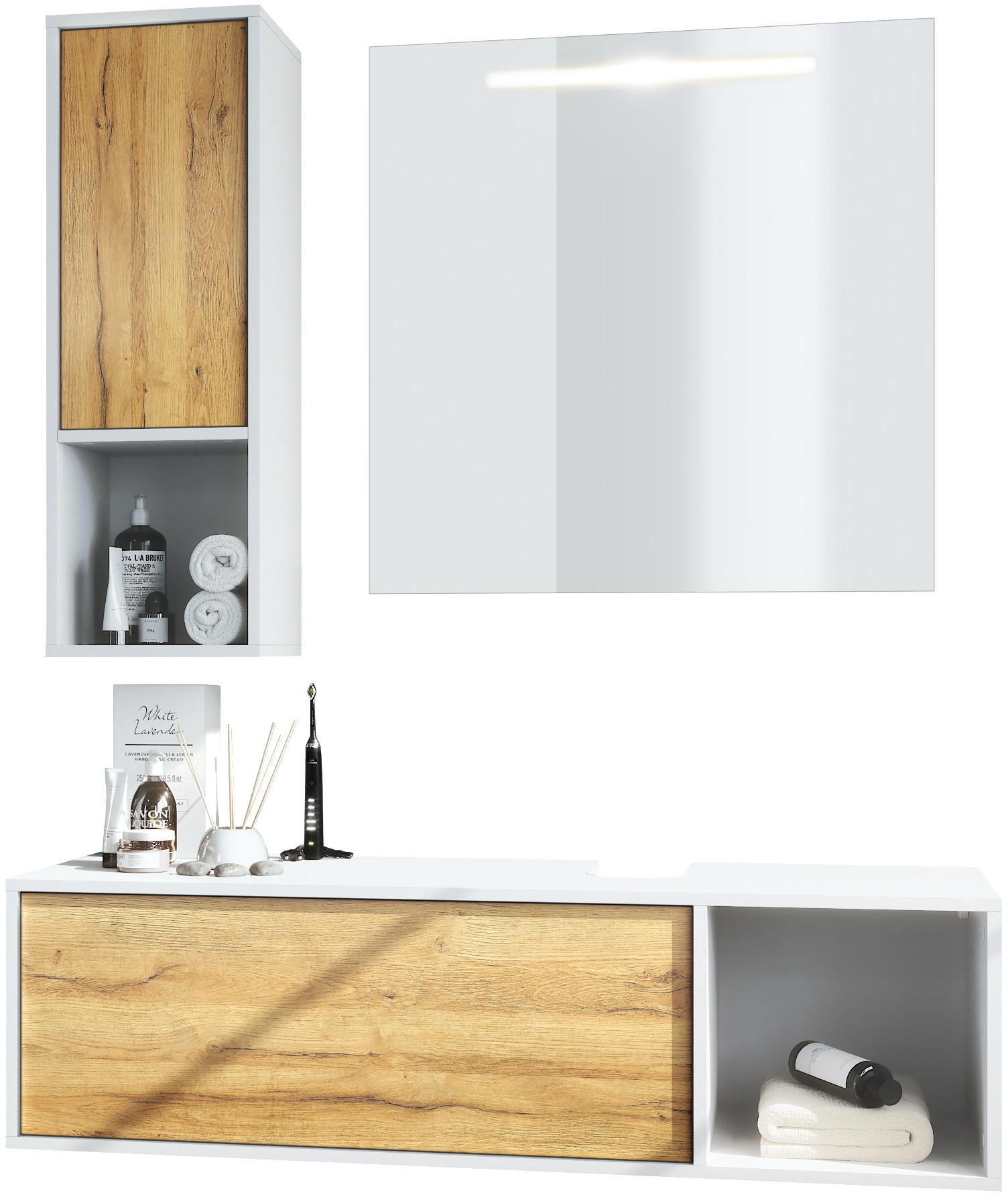 BADMÖBELSET La Costa Fronten in Eiche Natur - Eichefarben, Holzwerkstoff (126.5/190/46cm) - Vladon