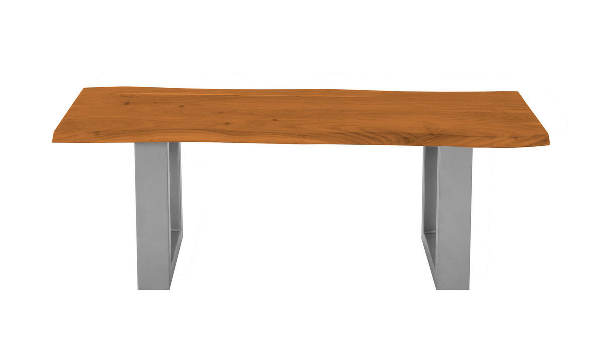 SITZBANK ESRA - Cognac/Silberfarben, Holz/Metall (120/45/40cm) - SAM