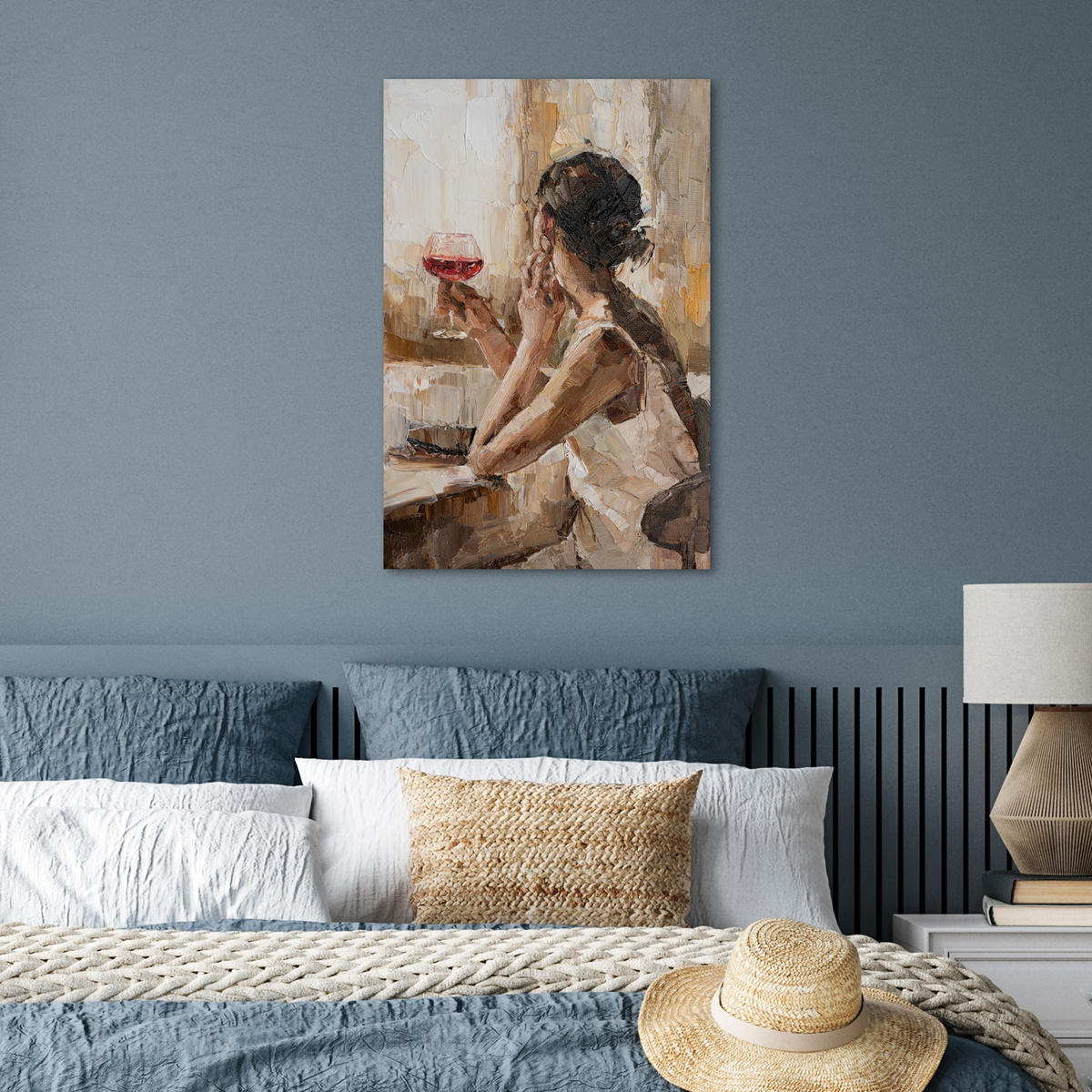 POSTER Ölgemälde - Frau - Wein 40x60 cm - Hellbraun, Papier (40/60/0.1cm) - MuchoWow