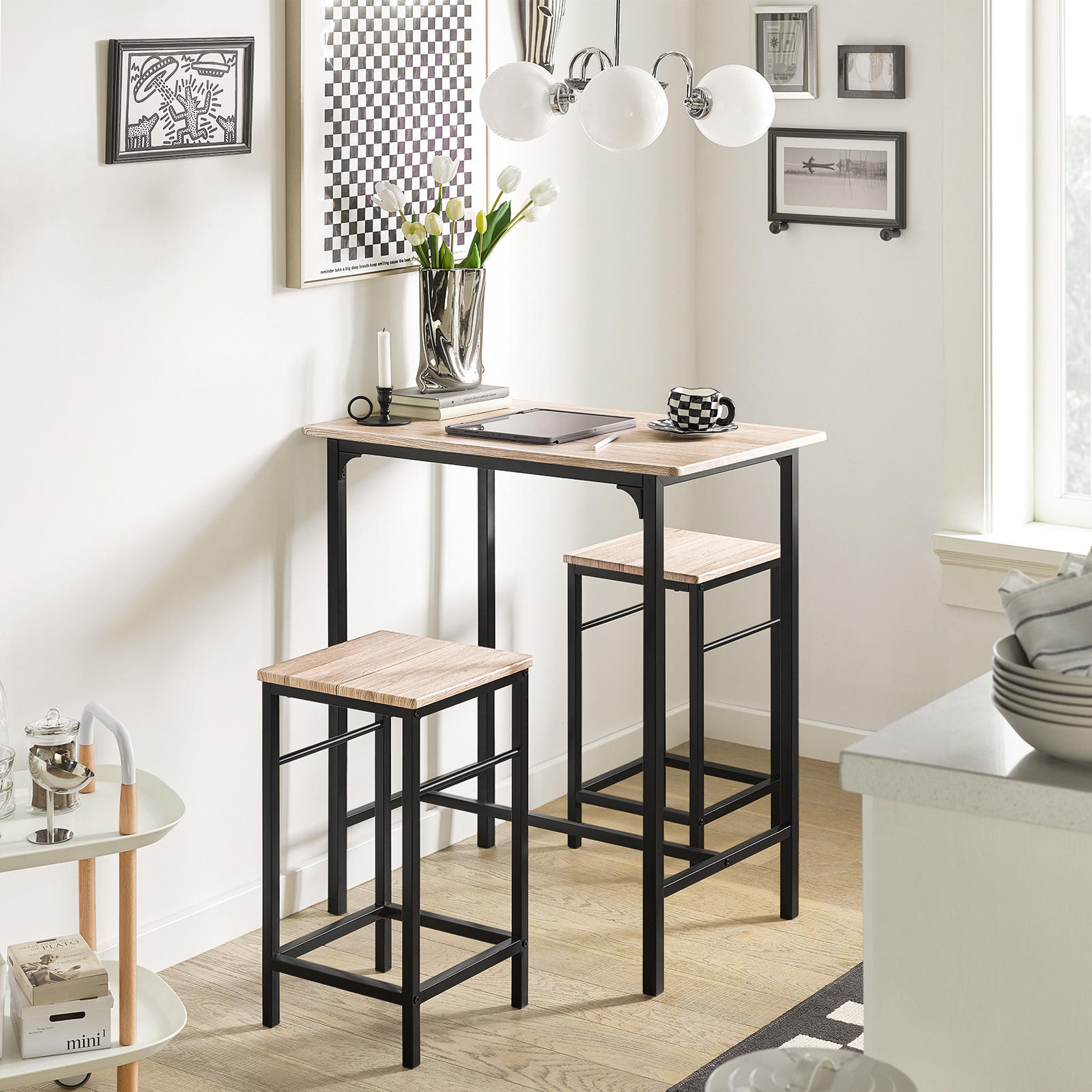 BARTISCH + 2 x BARHOCKER - Naturfarben, Holzwerkstoff (80/88/50cm) - SoBuy
