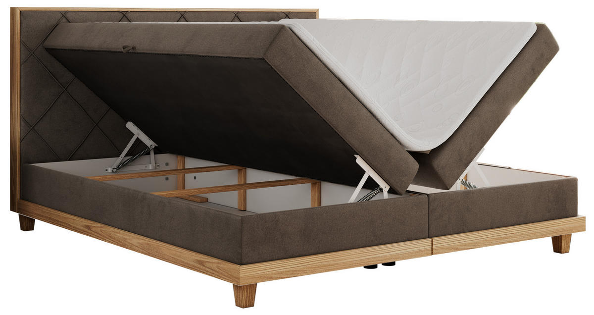 BOXBETT CAICOS 160/200 - Braun Velvet - H4 - Braun, Holz/Textil (160/200cm) - MKS