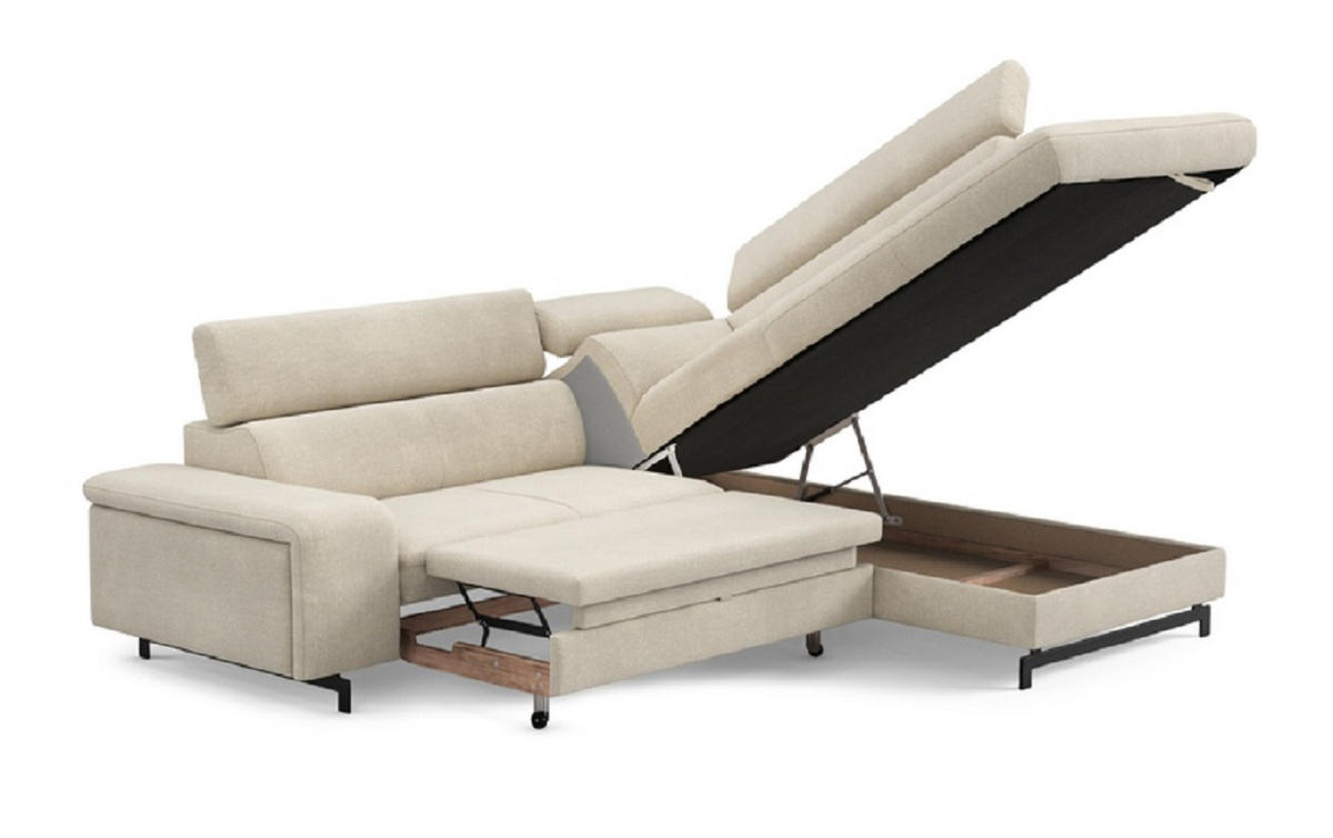 ECKSOFA mit Schlaffunktion und Bettkasten - Beige/Schwarz, Kunststoff/Textil (215/262cm) - Cotta