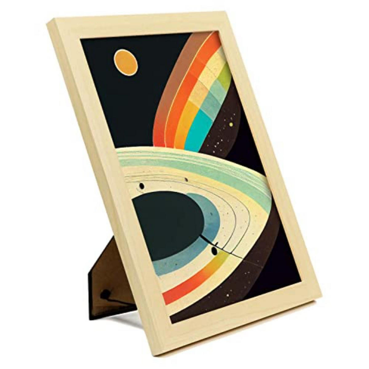 POSTER Set mit 4 Abstrakt Kurve Moderne Galaxien A4 Rahmen aus hellem Holz - Beige, Papier (29.7/3cm) - Nacnic