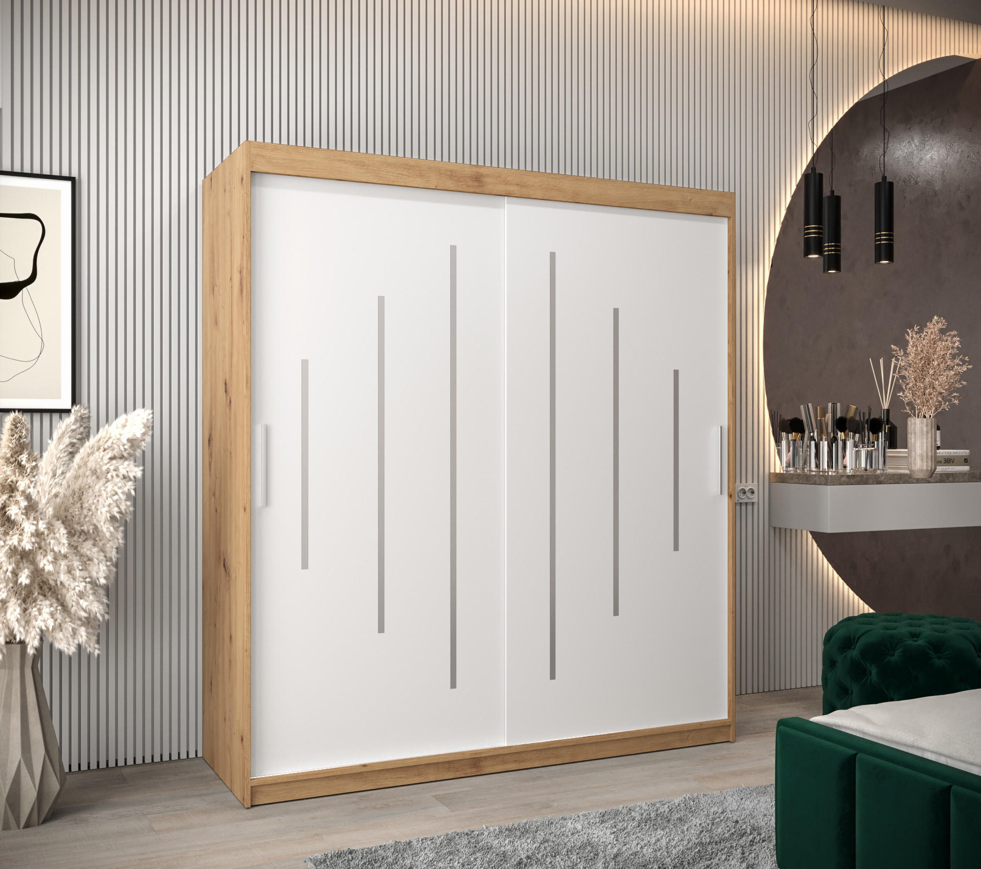 SCHWEBETÜRENSCHRANK 200/180/62 2-türig - Silberfarben/Weiß, Holz/Kunststoff (180/200/62cm) - Abiks Möbel