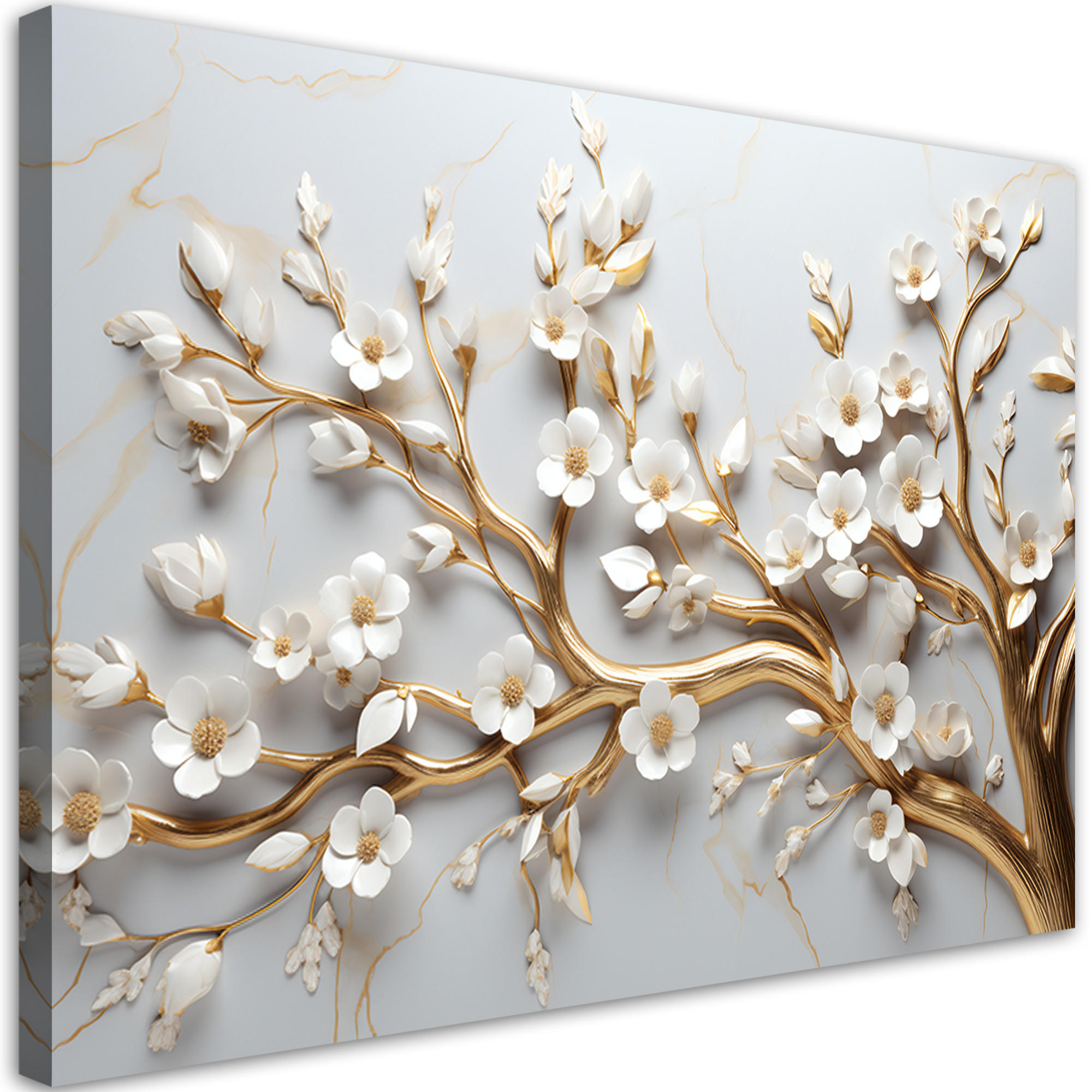 BILD Blattgoldbaum 3D 100x70cm - Weiß, Textil (100/70cm) - Feeby