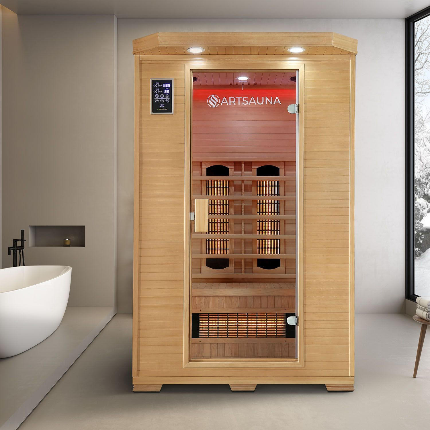 INFRAROTKABINE Oslo mit Vollspektrumstrahlern & Hemlockholz - Naturfarben, Holz (120/190/100cm) - Artsauna