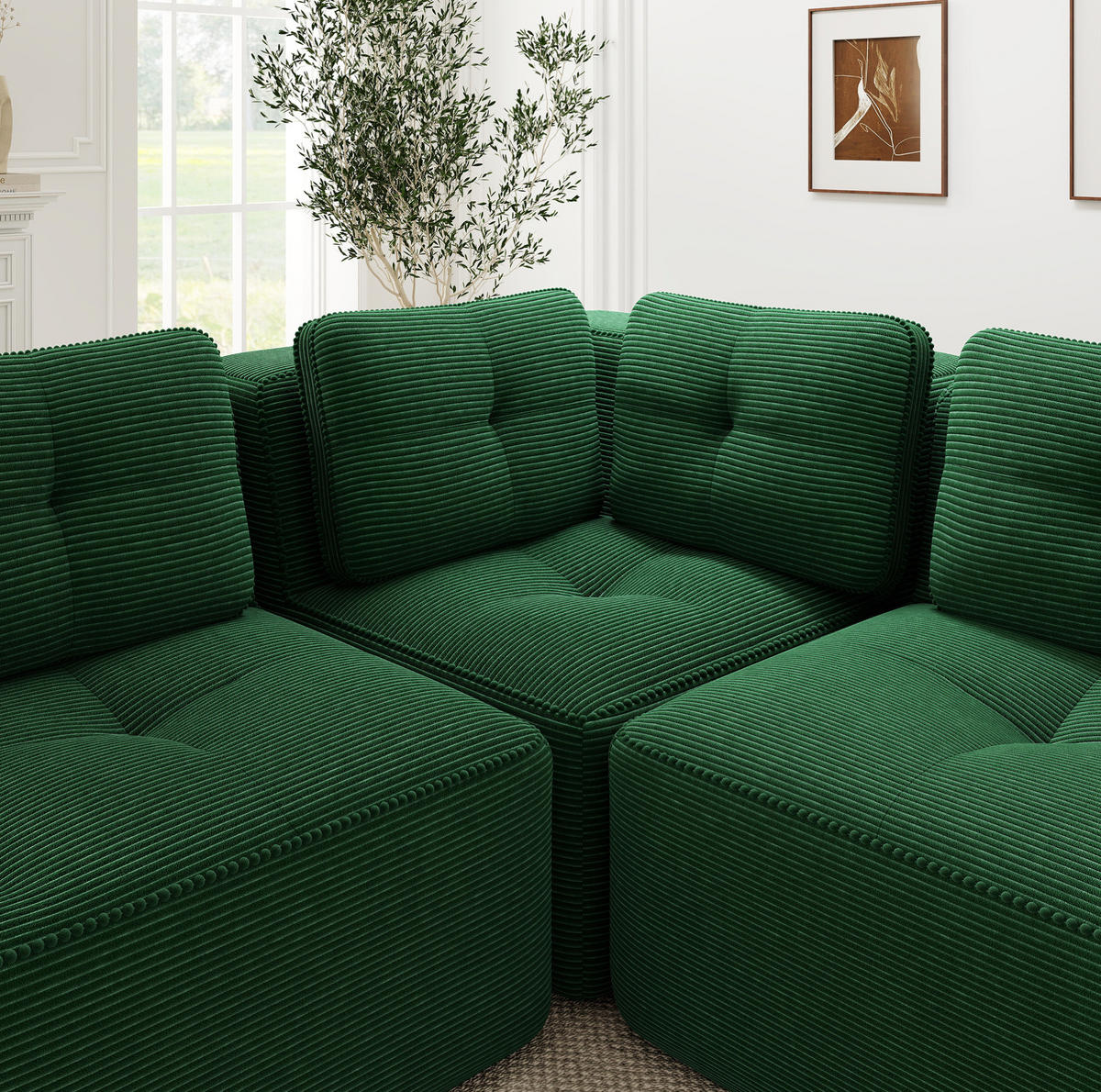 ECKSOFA 208/177/69 cm grün aus Cordstoff modular und ohne Aufbau - Grün, Textil (177/208cm) - OKWISH