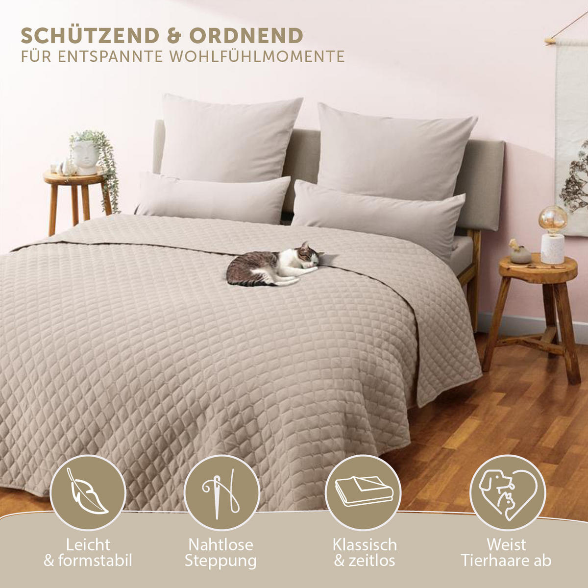 TAGESDECKE 240x260 cm, waschbarer Sofa- & Couchüberwurf, Beige - Beige, Textil (240/260cm) - Blumtal