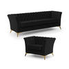 SITZGARNITUR 3+1 Chesterfield Whitby Schwarz Samt mit goldenen Füßen - Goldfarben/Schwarz, Holz/Textil (237/78/82cm) - S-Style Möbel