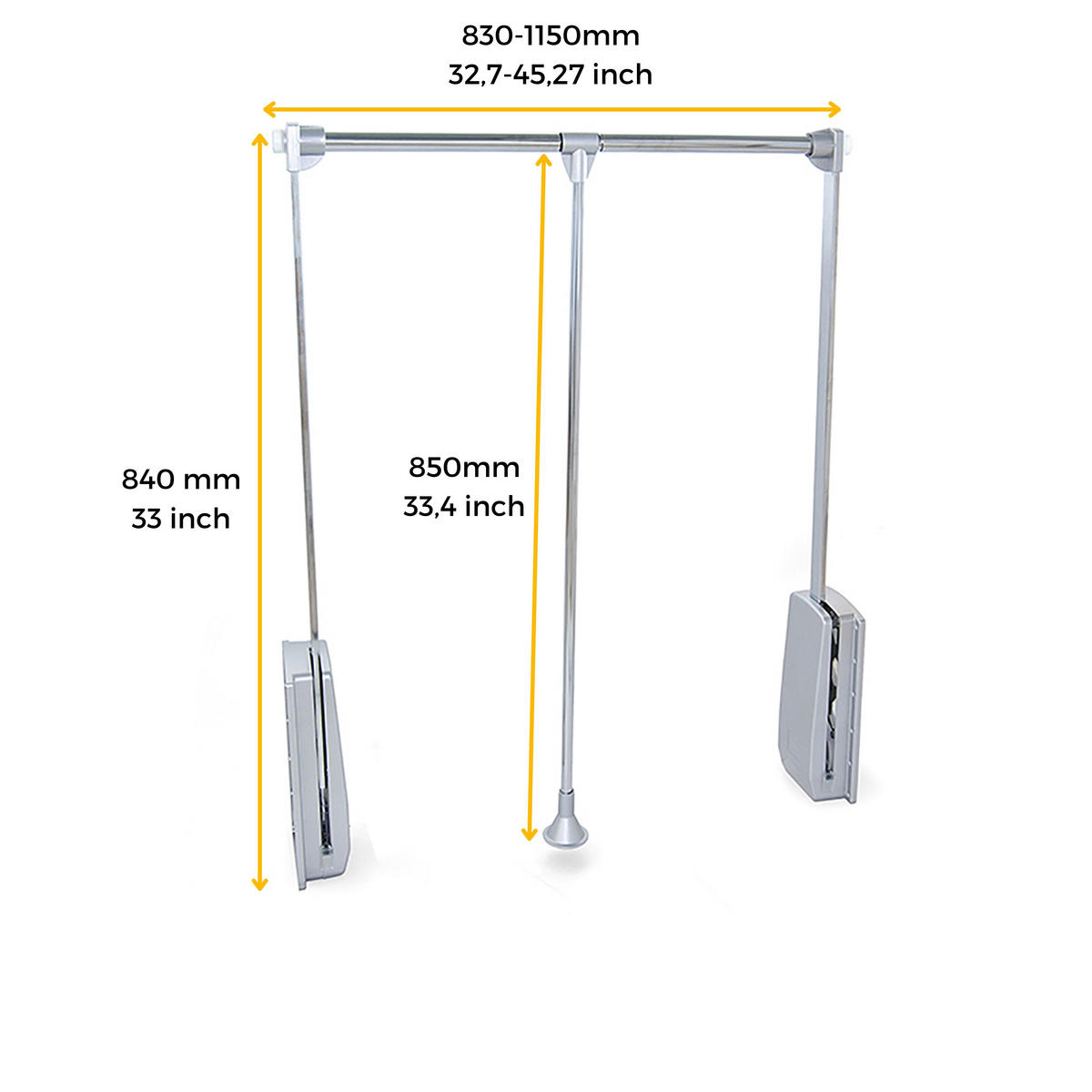 KLEIDERLIFT für Garderoben Hang, 830 - 1150, Verchromt, Stahl und Kunststoff 10er-set - Chromfarben, Metall (115/85/75cm) - EMUCA