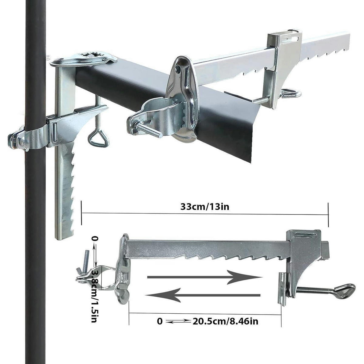 SCHIRMSTÄNDER für Geländer und Tische bis 20 cm Klemmbereich - Silberfarben, Metall (5/10cm)