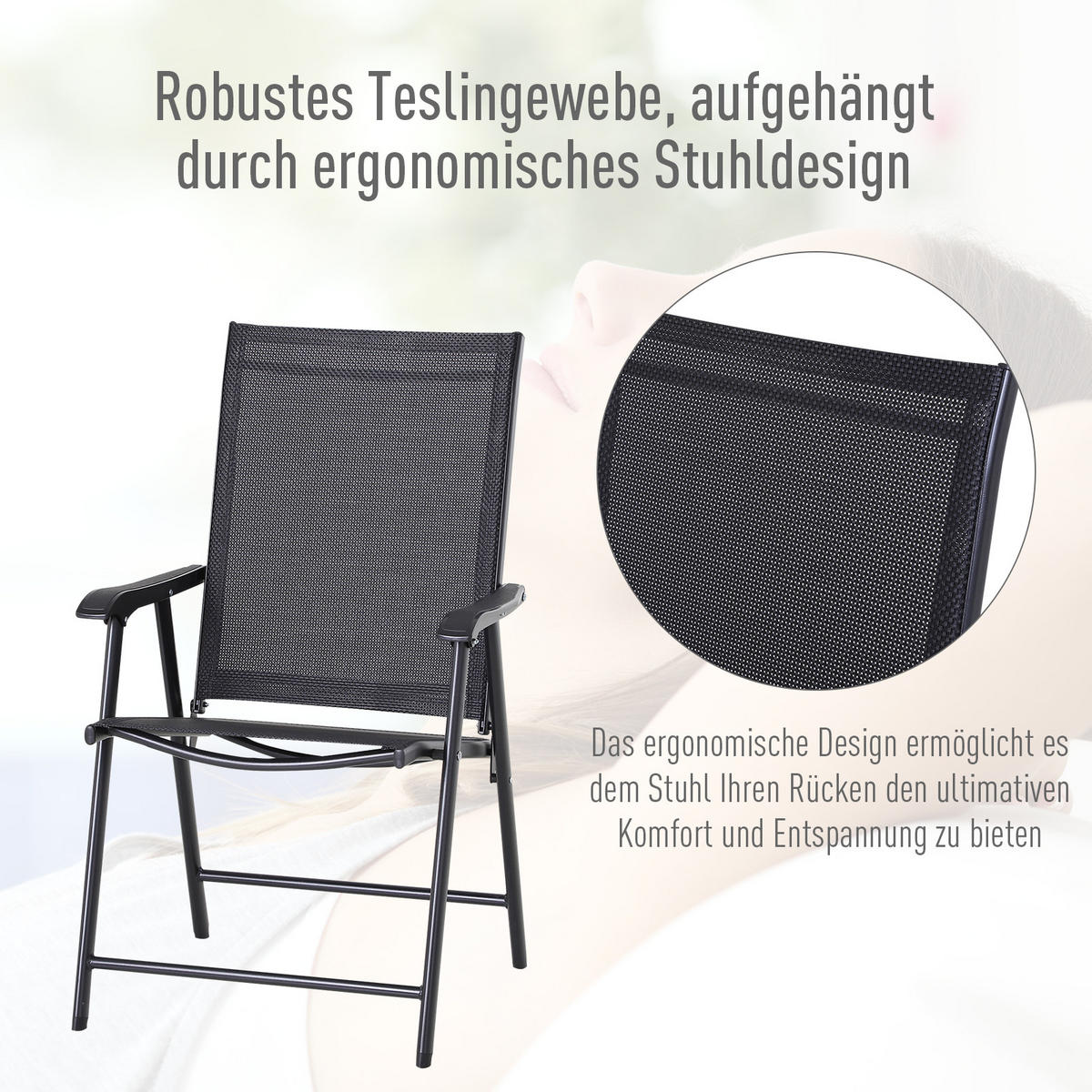 KLAPPSTUHL mit Armlehne 2er-Set Campingstuhl Angelstuhl Metall Schwarz - Schwarz, Textil/Metall (64/94/58cm) - Outsunny