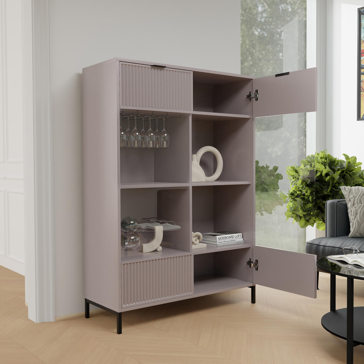 GLASVITRINE groß mit 2 Türen, Beige - Beige, Holzwerkstoff (105/150/41cm) - Idohome