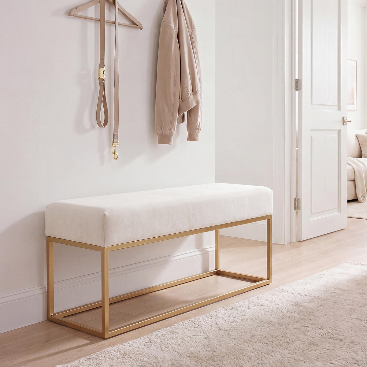 POLSTERBANK STELLA 90 cm Metallgestell, Gold / Creme - Goldfarben/Creme, Textil/Metall (90/44/30cm) - Idohome