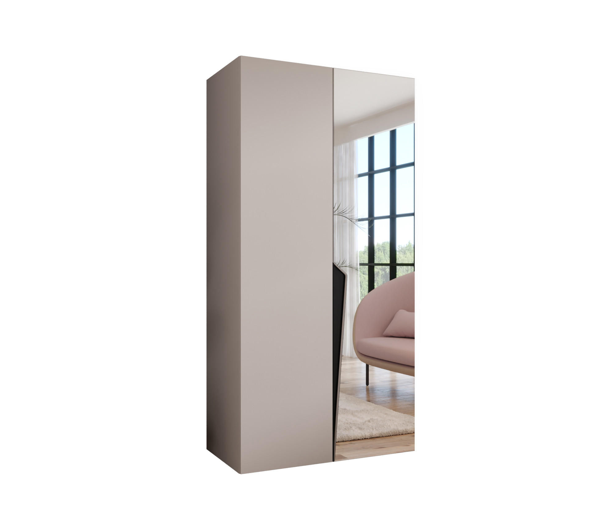 Abiks Möbel DREHTÜRENSCHRANK Beige, Schwarz 100cm × 52cm × 202cm