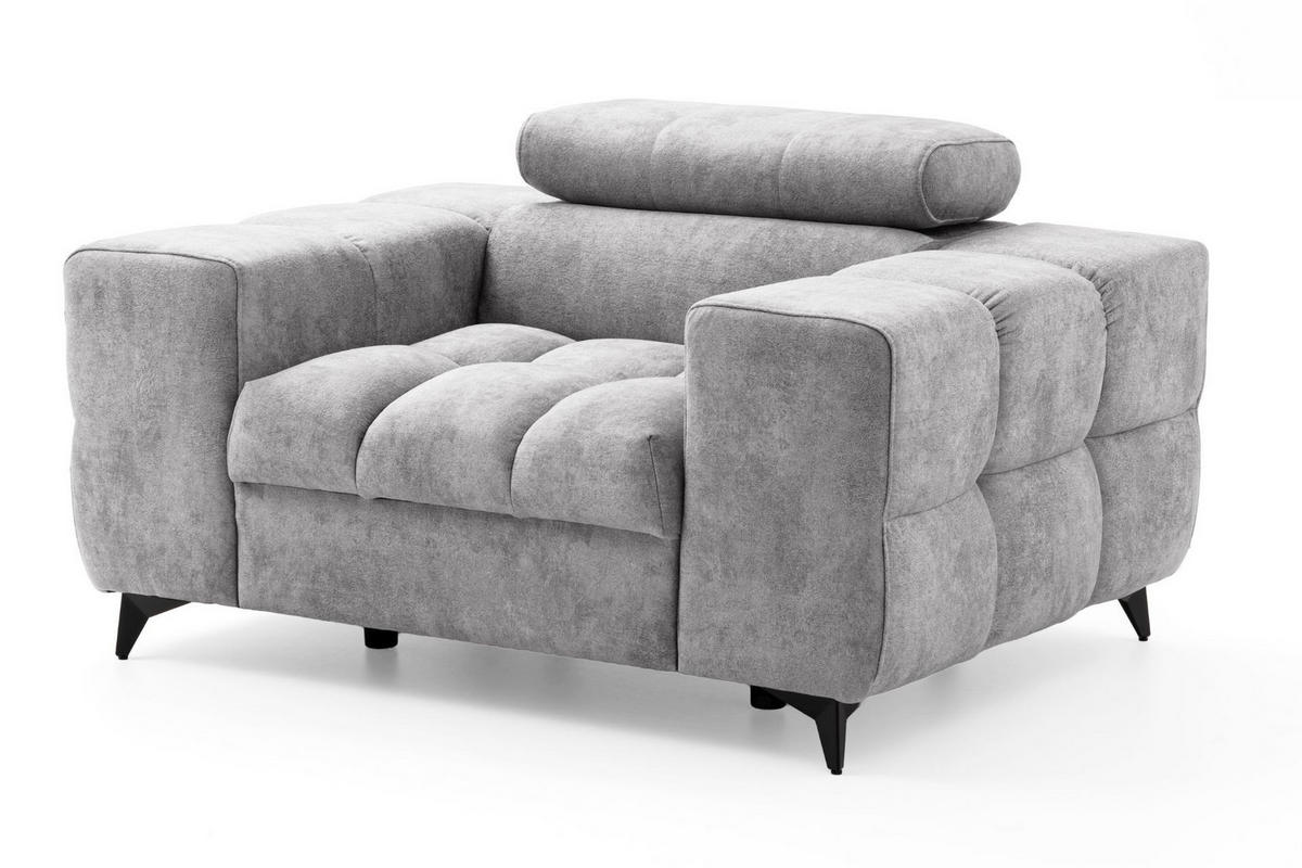 SESSEL PUDDING mit verstellbare Kopfstütze Velours Grau - Schwarz/Grau, Holz/Textil (140/93/100cm) - Muffo