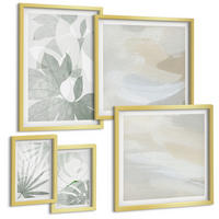 BILDER SET 5er Set - 50x50 cm & 20x30 cm & 40x60 cm Goldrahmen - Die Blätter der Pflanzen sind grünlich-grau. - Goldfarben, Kunststoff (40/60cm) - TULUP