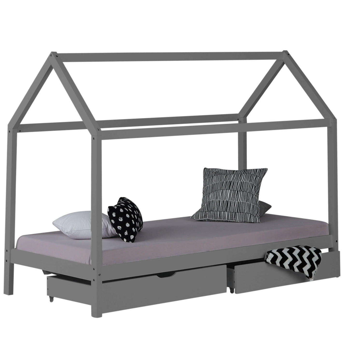 HAUSBETT mit Stauraum 90/200 cm Grau - Grau, Holz (206/160/98cm) - Homestyle4u