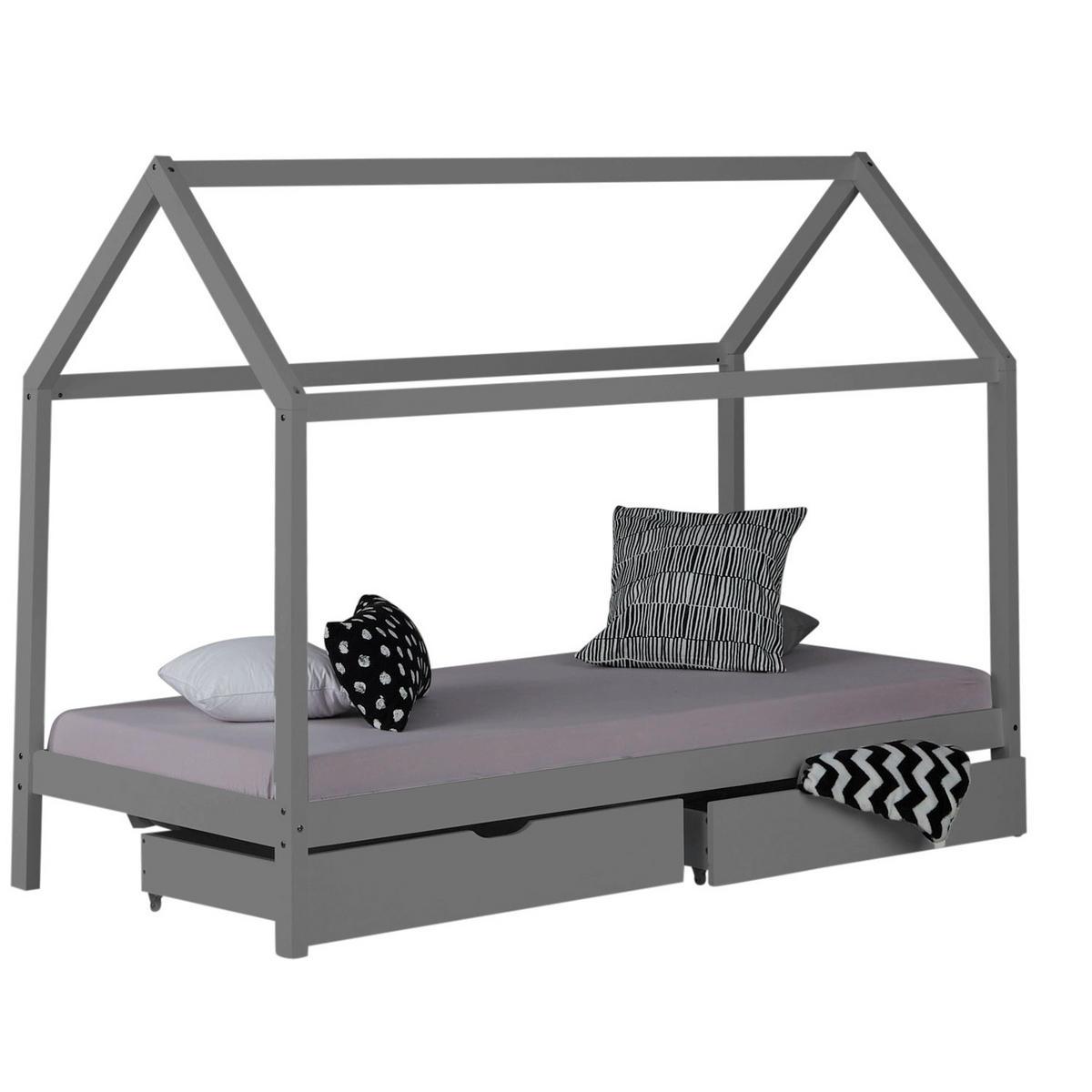 HAUSBETT mit Stauraum 90/200 cm Grau - Grau, Holz (206/160/98cm) - Homestyle4u