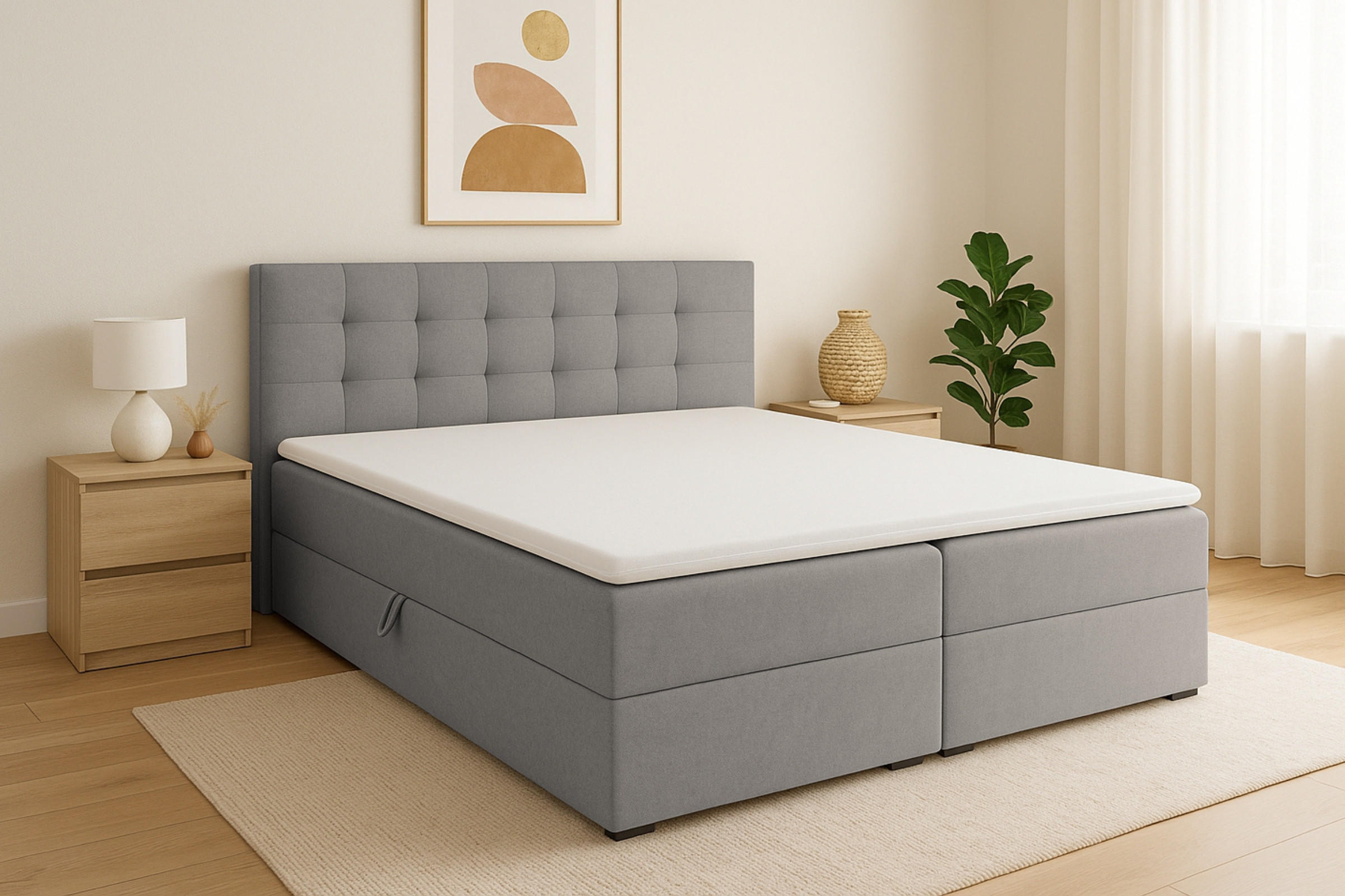 BOXBETT FLORIDA 180/200 in Velour Hellgrau - Hellgrau, Holz/Holzwerkstoff (180/200cm) - Deine Möbel 24