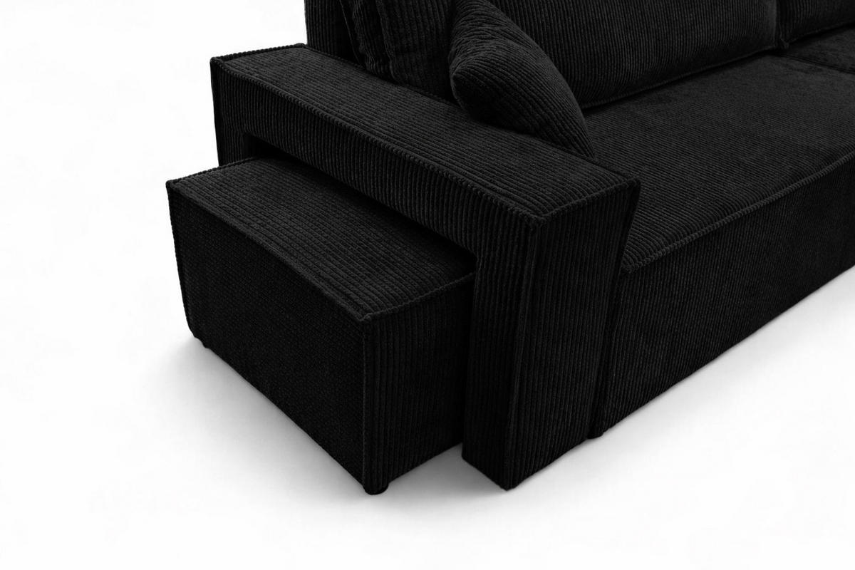 ECKSOFA Mit Schlaffunktion Und Pouf, Cordstoff Poso, Schwarz, Rechts, Best L Mit Pouf - Schwarz, Holz (244/145cm) - Kaiser Möbel