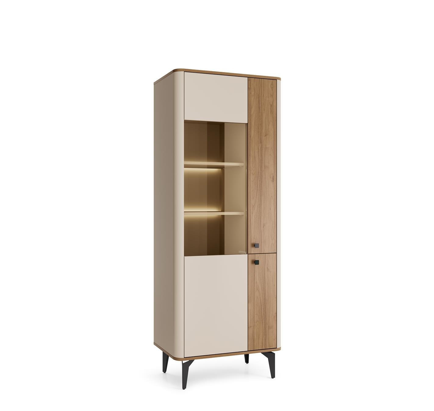 VITRINE Aurena Kaschmir mit Walnuss, mit LED - Schwarz/Braun, Holzwerkstoff (88/156/40cm) - Bettso