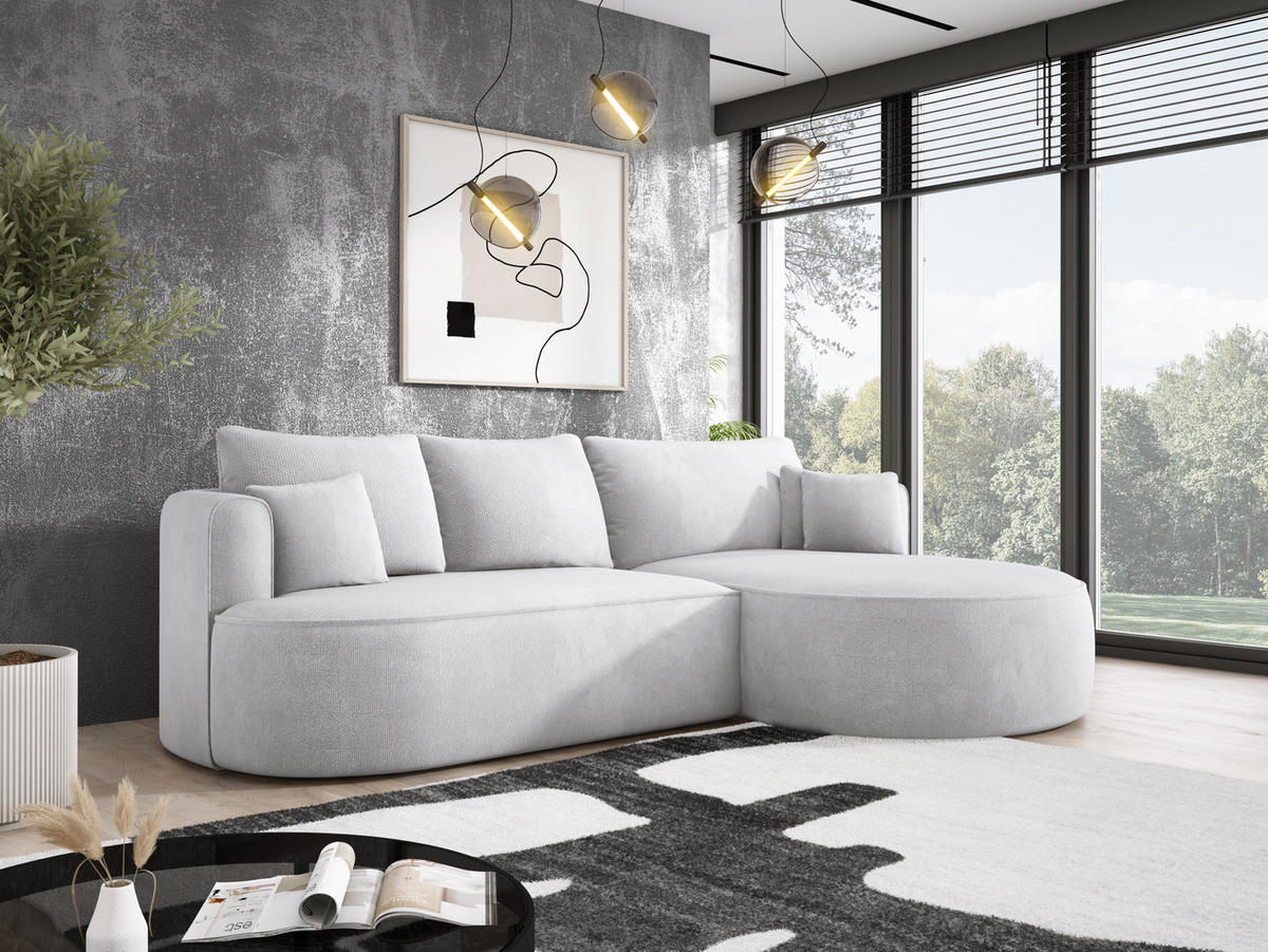 ECKSOFA FIORE-L Moderne Ausziehbare Schlaf-Funktion, automatischer Auffaltung, lose Rückenkissen freistehend RECHTS 284x183x82 cm cm White - Weiß, Holz/Textil (284/183cm) - DomoHome